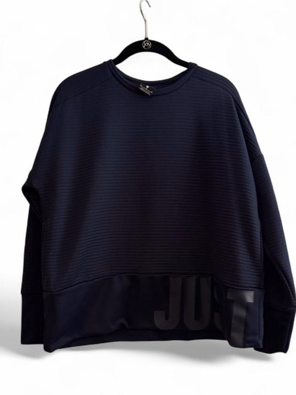 Nike Navy Textured Ribbed Crew Sweatshirt with Subtle Logo Panel